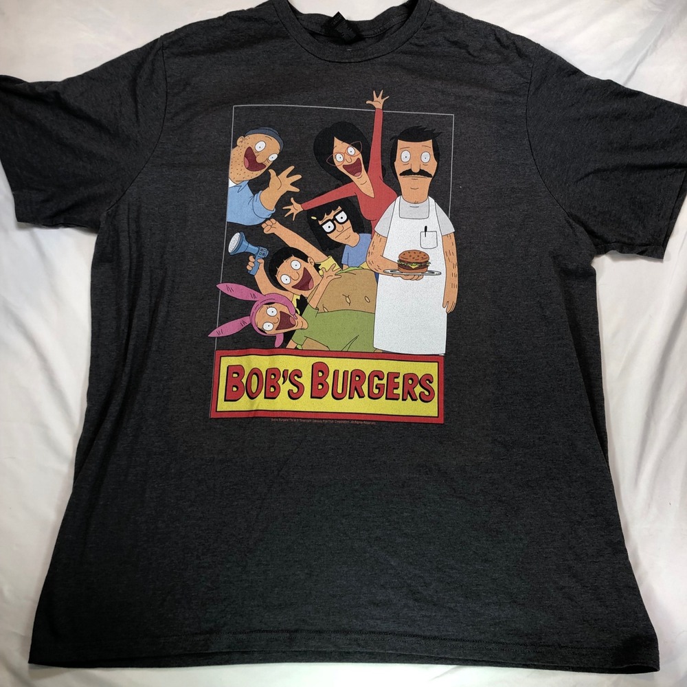 Bobs Burgers Mens 2XL Tall T-Shirt Charcoal Grey Belcher Family Graphic Tee 20th